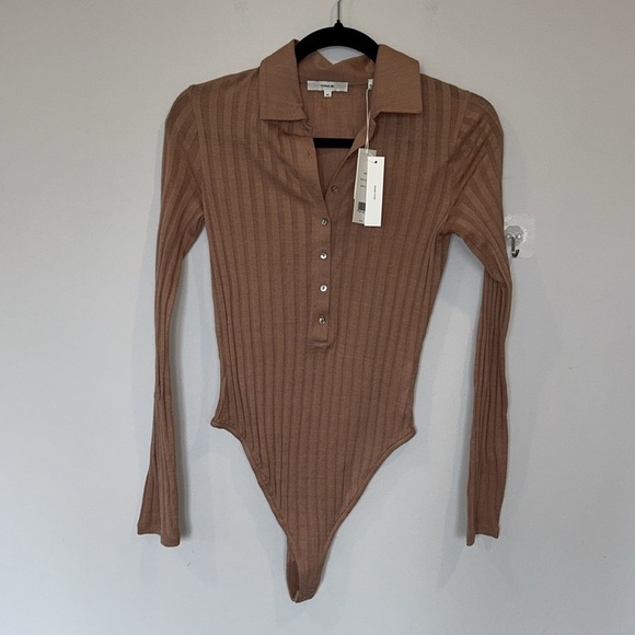 Vince Polo Ribbed Button Up Thong Bodysuit Blush NWT - Picture 4 of 8